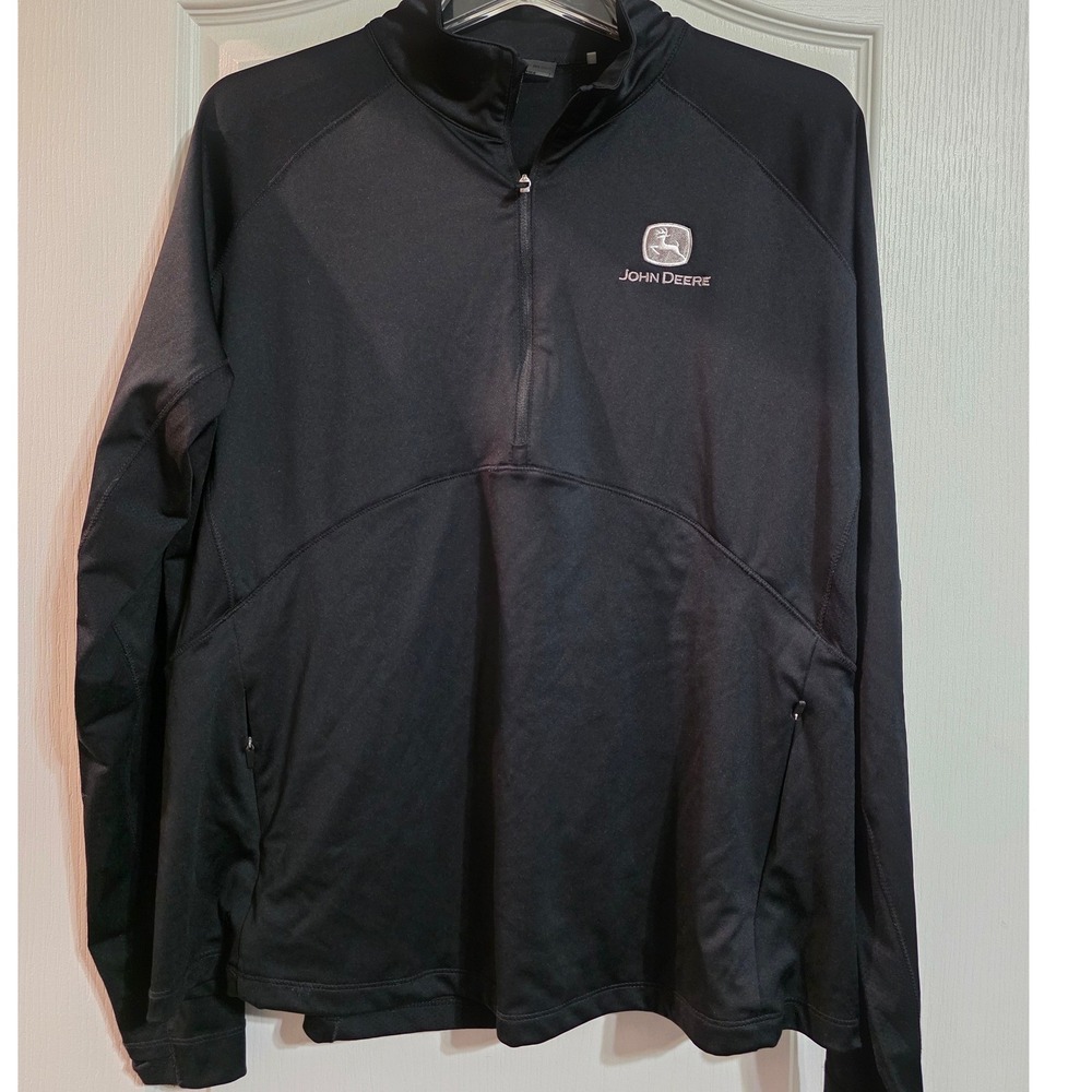 John Deere Women XL Black Performance Quarter Zip Pullover KA74 Thumbholes